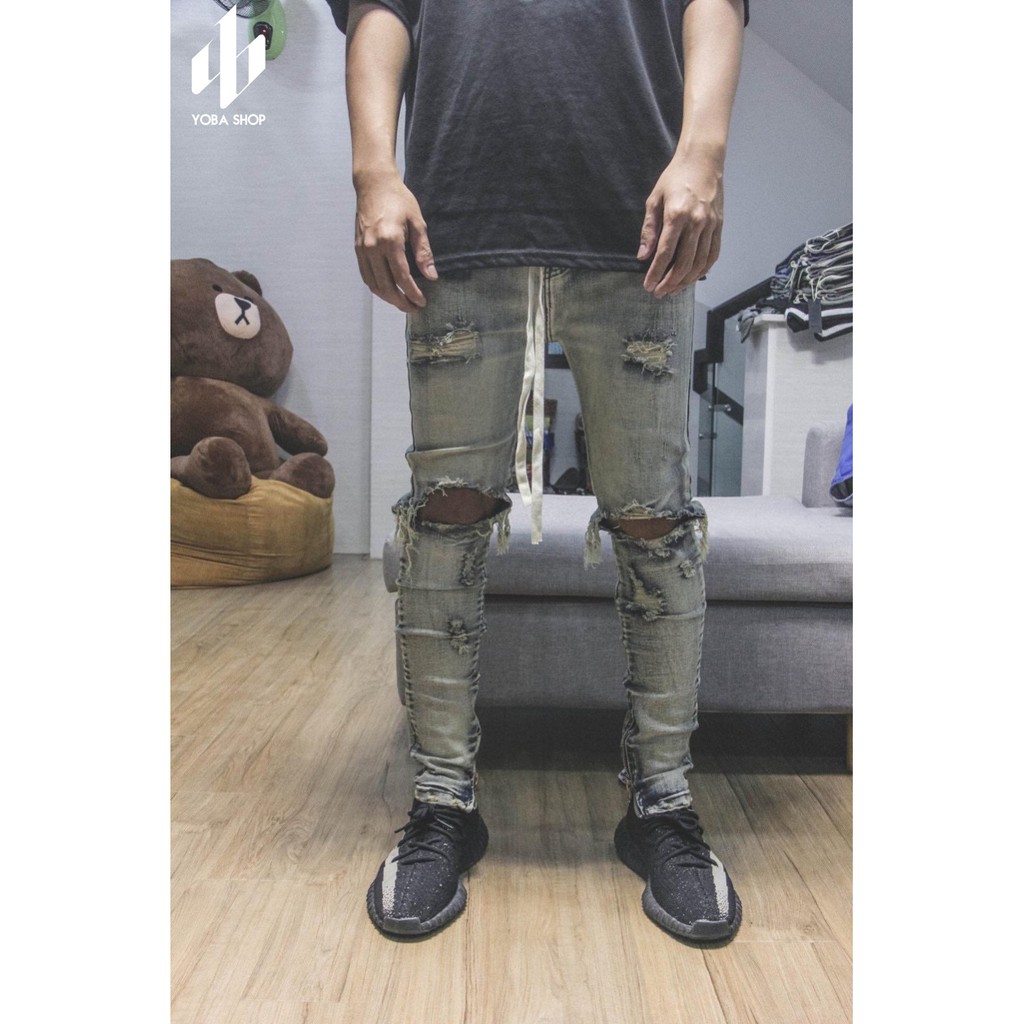 QUẦN JEANS NAM XANH RÁCH GỐI ZIPPER (ảnh thật 100%) MÃ J2009