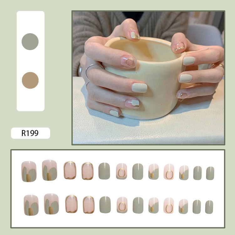 [Hàng mới về] Set 24 miếng gắn móng tay giả dáng ngắn màu xám gradient thời trang có thể tháo rời có keo
