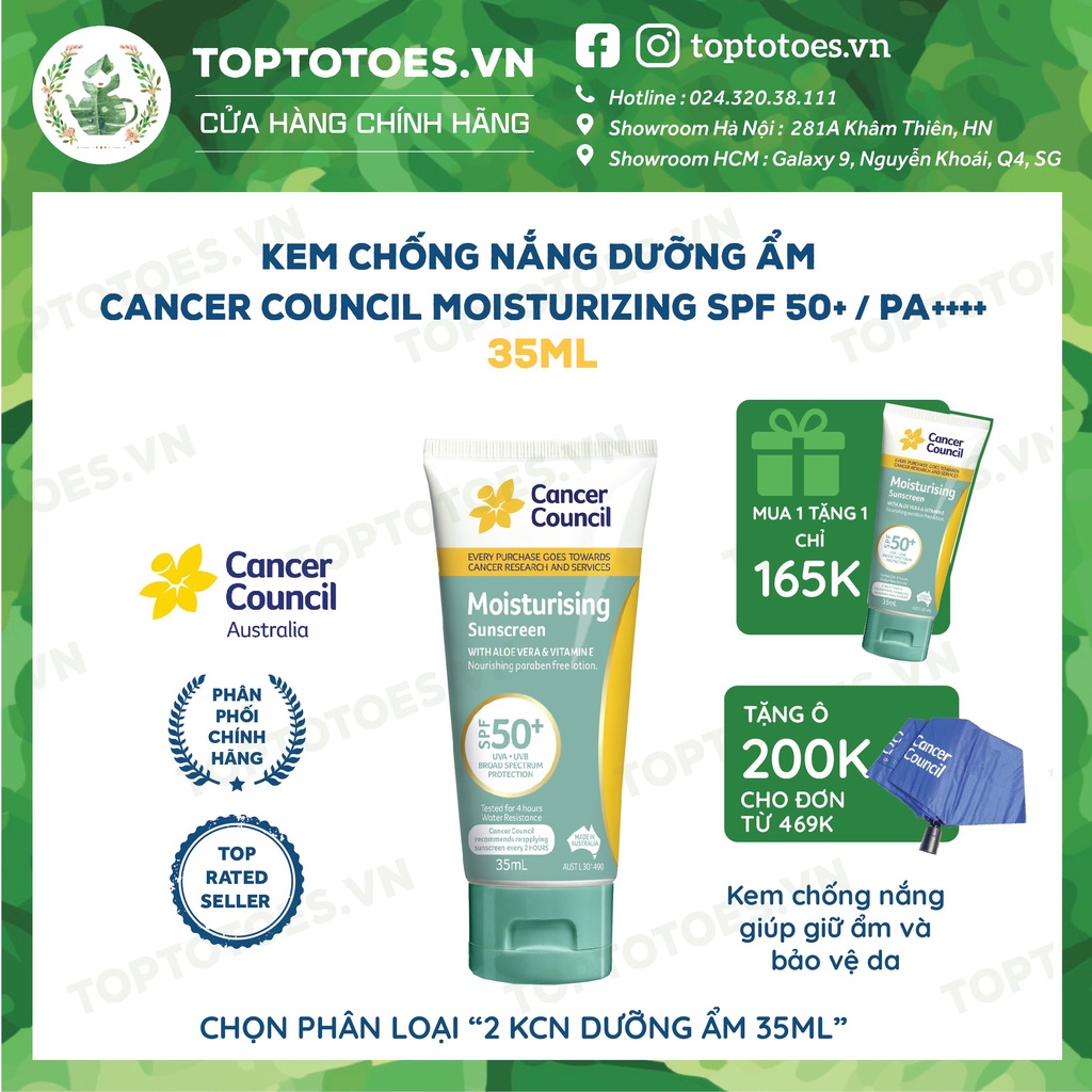 Kem chống nắng Dưỡng ẩm Cancer Council Moisturizing SPF 50+/ PA ++++