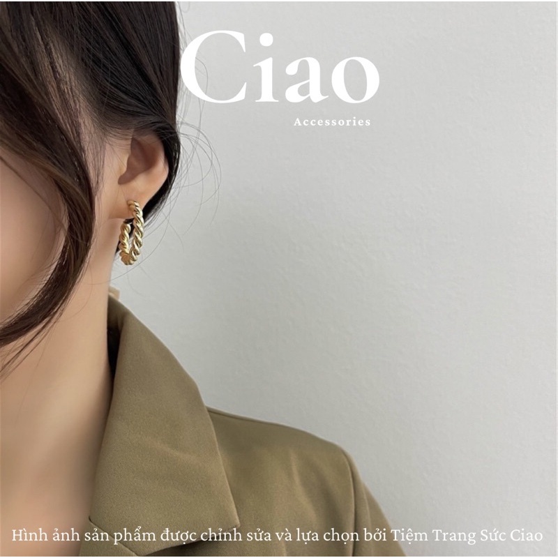 [HỎA TỐC 1H] Khuyên tai/ Bông tai mạ bạc S925 thiết kế bản tròn xoắn retro đơn giản phong cách Ciao accessories