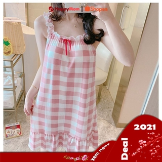 💝đầm ngủ bầu váy ngủ bầu vn02 2 dây chất cotton có mút ngực