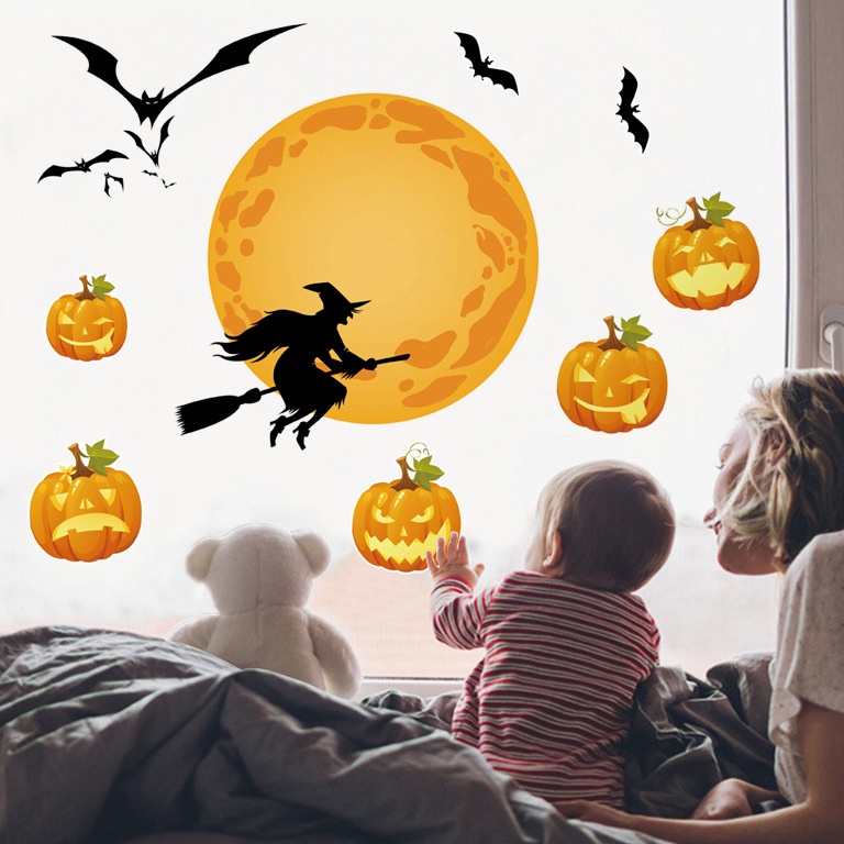 Bộ 4 Tấm Sticker Dán Tường / Kính Cửa Sổ / Cửa Sổ Họa Tiết Halloween Độc Đáo
