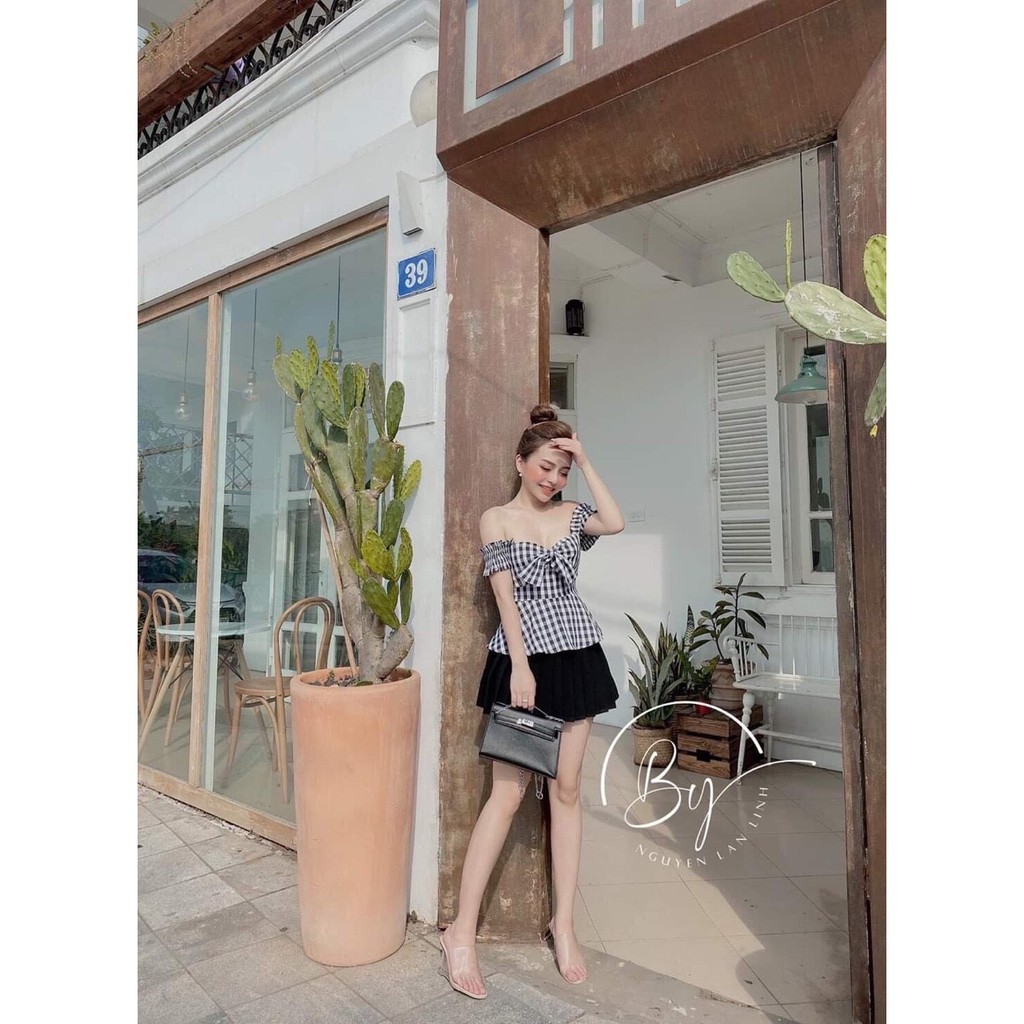 SET ÁO 2 DÂY CARO PHỐI NƠ NGỰC XINH XẮN PHỐI CHÂN VÁY LỤA SANG CHẢNH CHO CÁC NÀNG- HOTTREND 2020