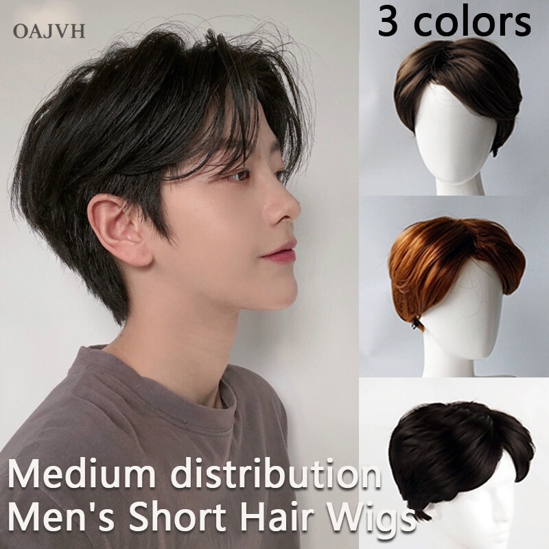 Tóc Giả Ngắn Mái Ngang 15Cm Màu Đen Thời Trang Cho Nam
