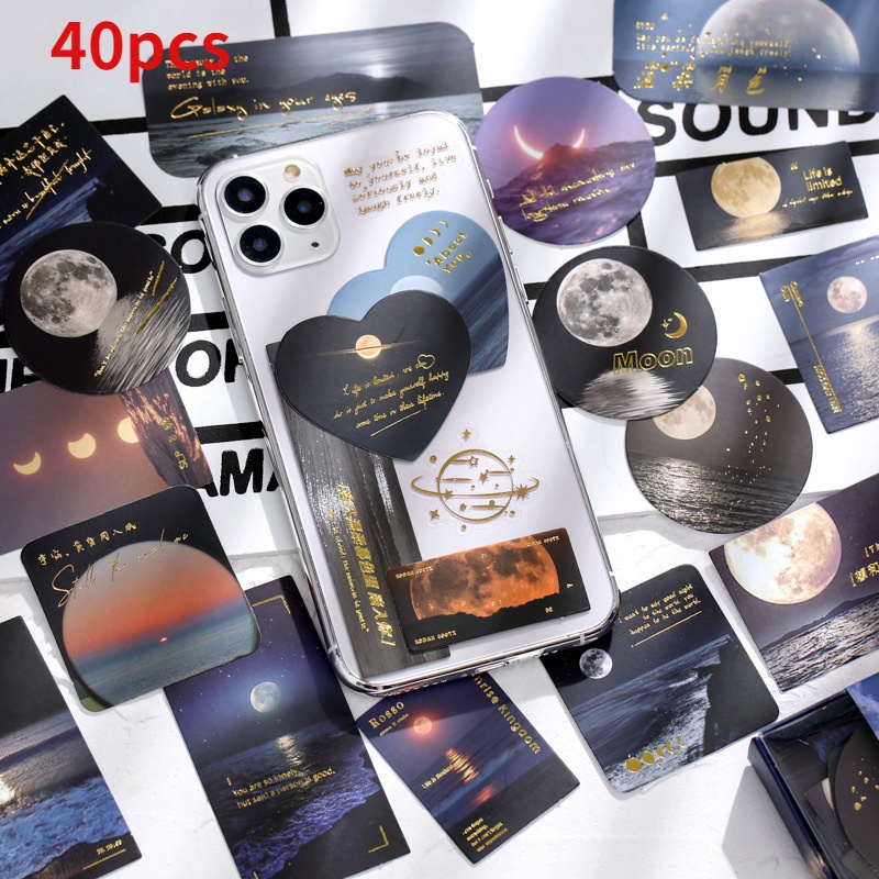 Set 40 Miếng Dán Trang Trí Hình Mặt Trăng Sáng Tạo