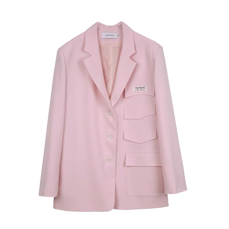 Áo khoác blazer nữ Hàn Quốc BORA SHOP màu hồng phấn 3 túi giả order