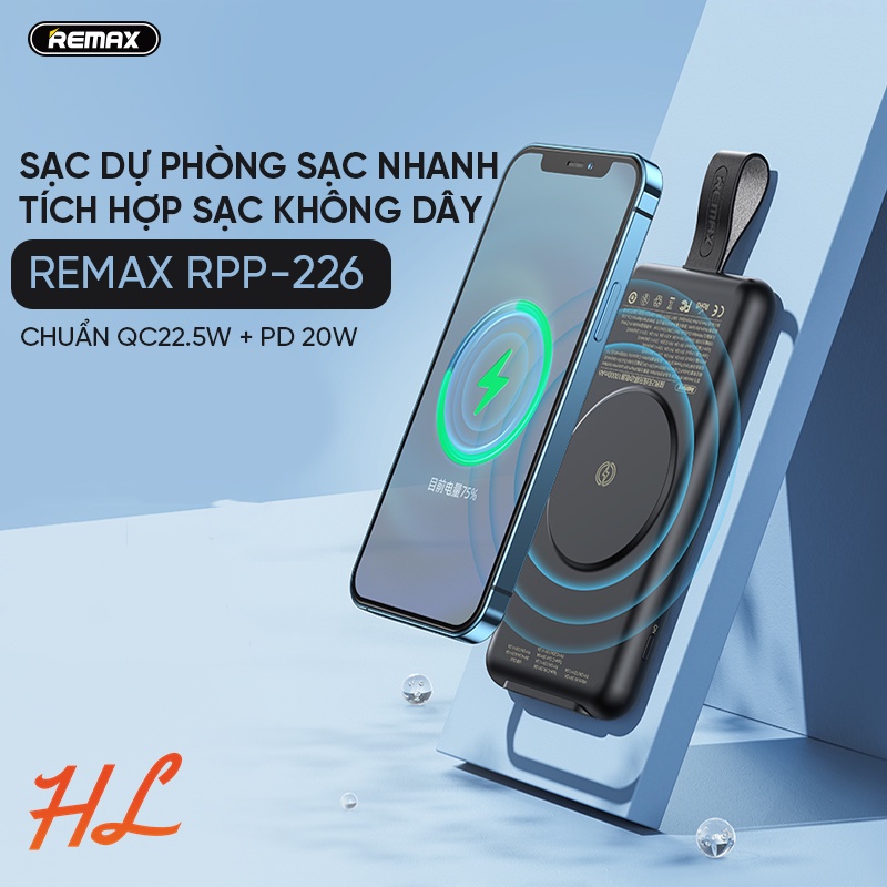 Pin Sạc Dự Phòng Remax RPP-226 10000 mAh, Sạc Nhanh 18W, PD 20W, VOOC, Sạc Không Dây 15W _ Bảo hành 1 năm - Hưng Long PC