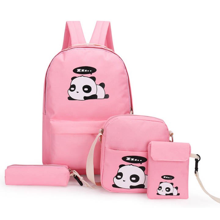 Bộ combo 4 món balo túi đeo chéo nữ gấu trúc thời trang