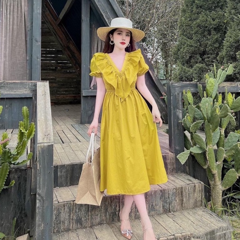 Váy maxi bánh bèo cổ tim hở lưng dáng dài đầm xòe nữ đi biển siêu hot trend SL553