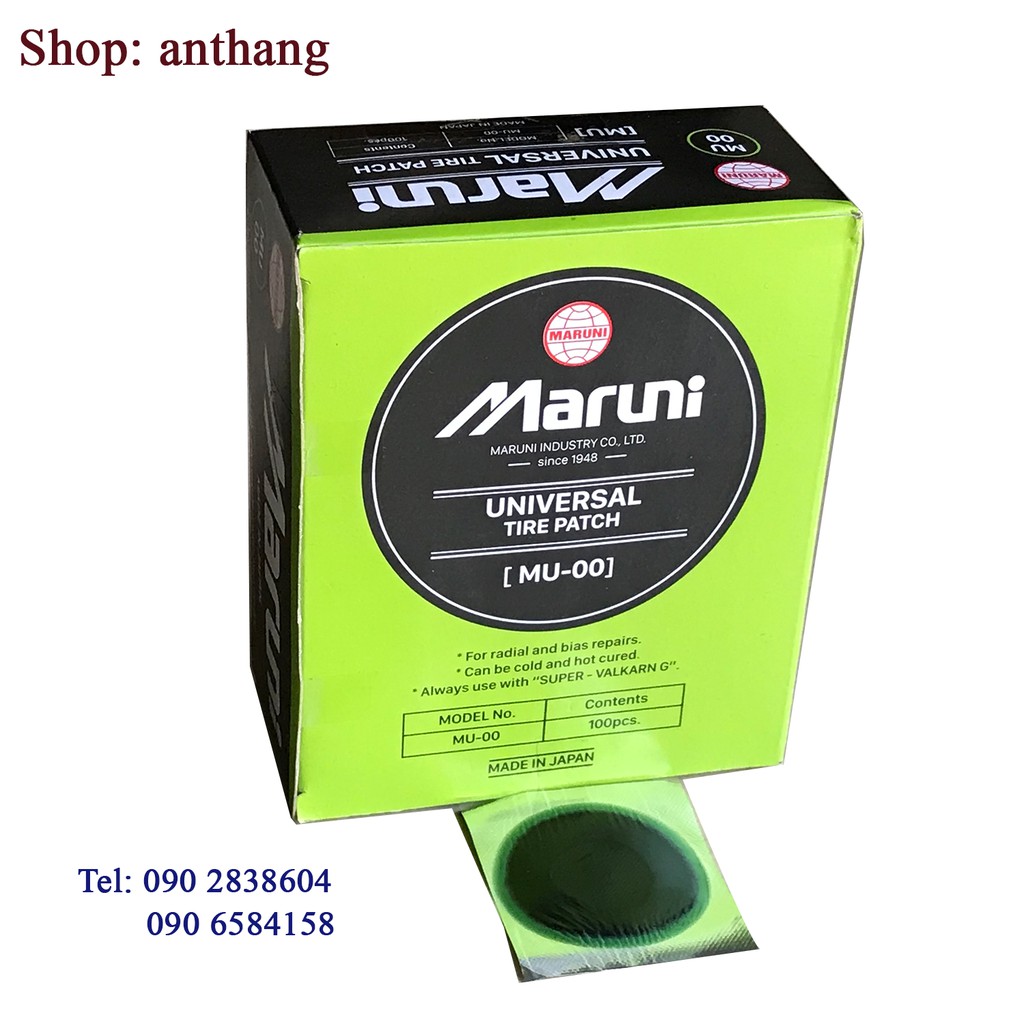 Hộp 100 miếng vá dùng cho lốp không săm MU-00 - Maruni, Nhật bản