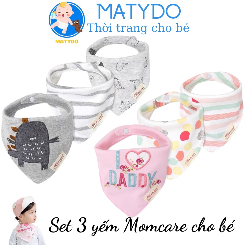 Yếm tam giác cho bé set 3 yếm Momcare 6 lớp vải mềm mại cao cấp có cúc bấm KY07