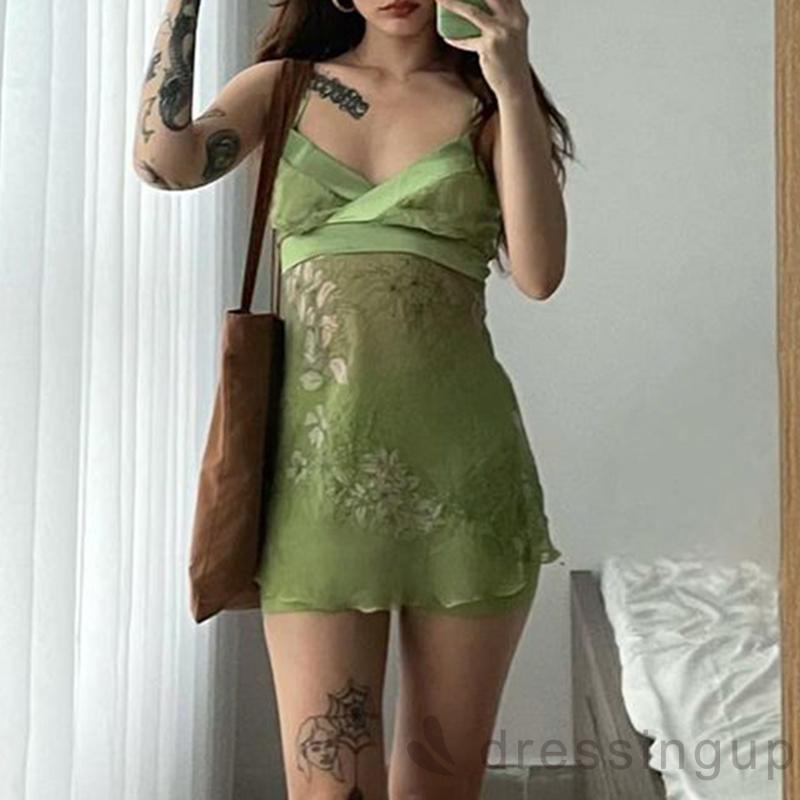 Đầm không tay cổ chữ V eo cao in họa tiết hoa thời trang cho nữ