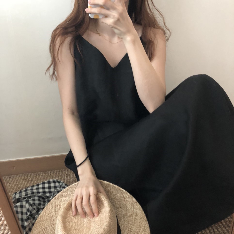 Đầm maxi Xiaozhainv màu trơn dáng rộng phong cách thời trang Hàn Quốc thanh lịch
