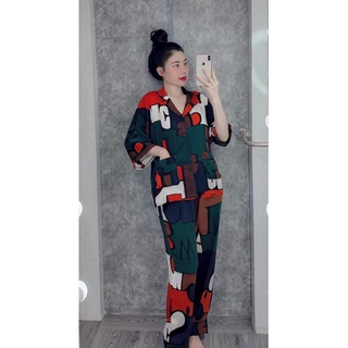 (Kèm Video, Ảnh Thật) Đồ Bộ Pijama Hình Lập Thể Nâu Lụa Satin Cao Cấp