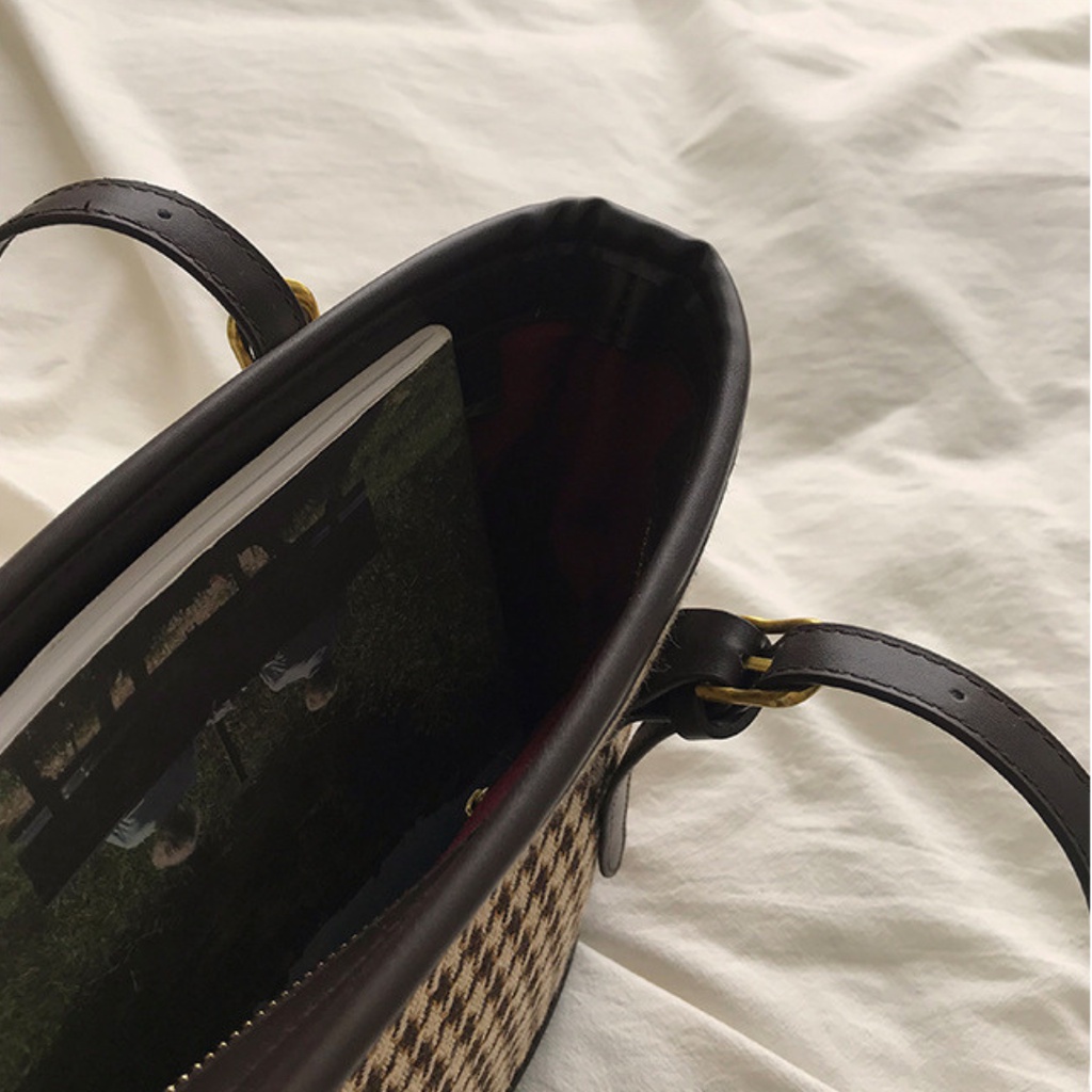 Túi xách nữ, túi tote đeo vai họa tiết houndstooth siêu hot La.orie - La025