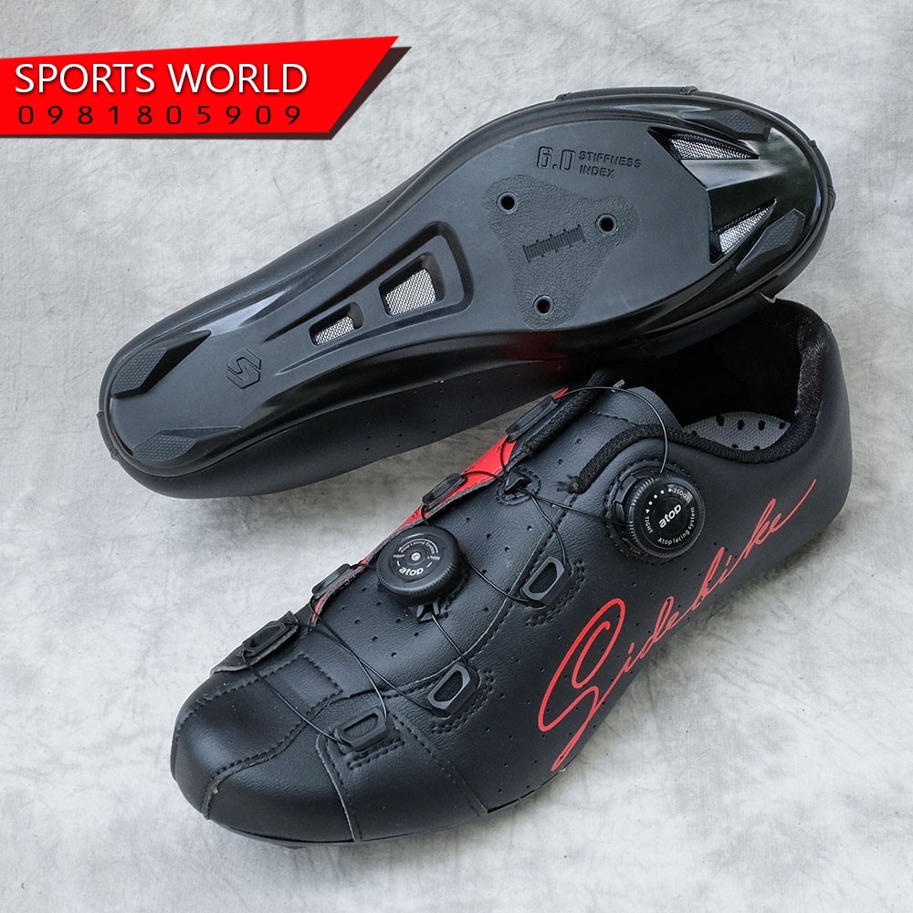 Giày can đạp xe, 2 khóa vặn, dòng Road SD-019 SIDEBIKE -BLACK-RED
