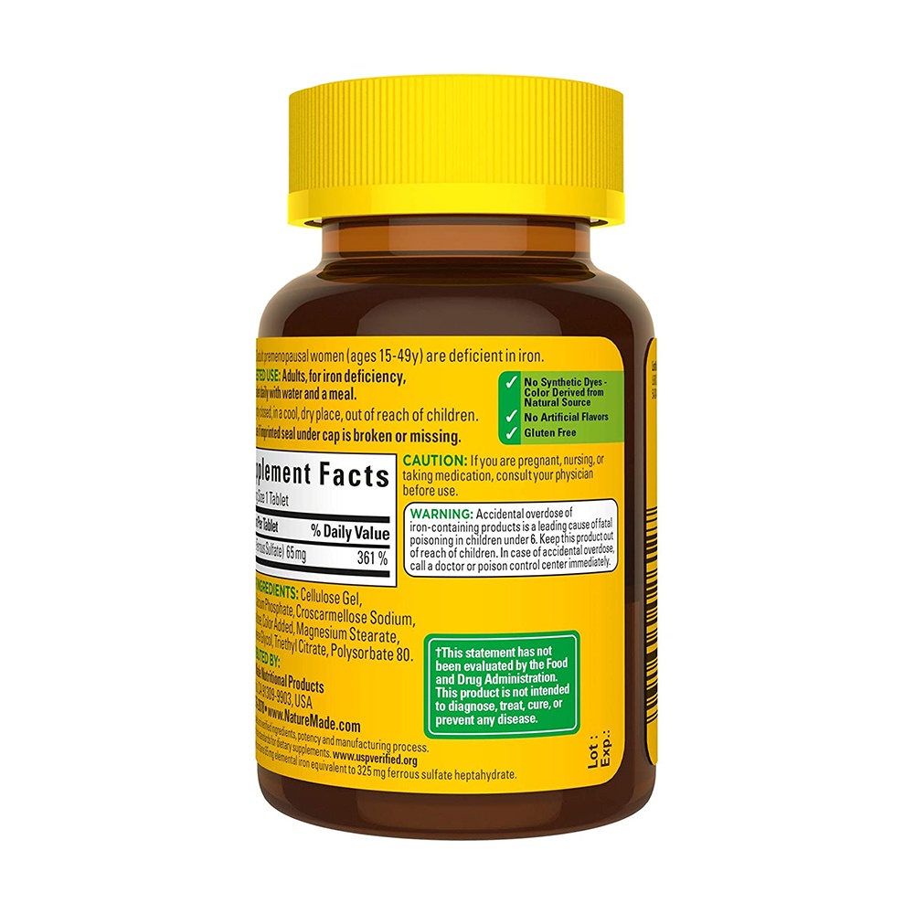 Viên uống bổ sung sắt Nature Made Iron 65mg 365 viên của Mỹ