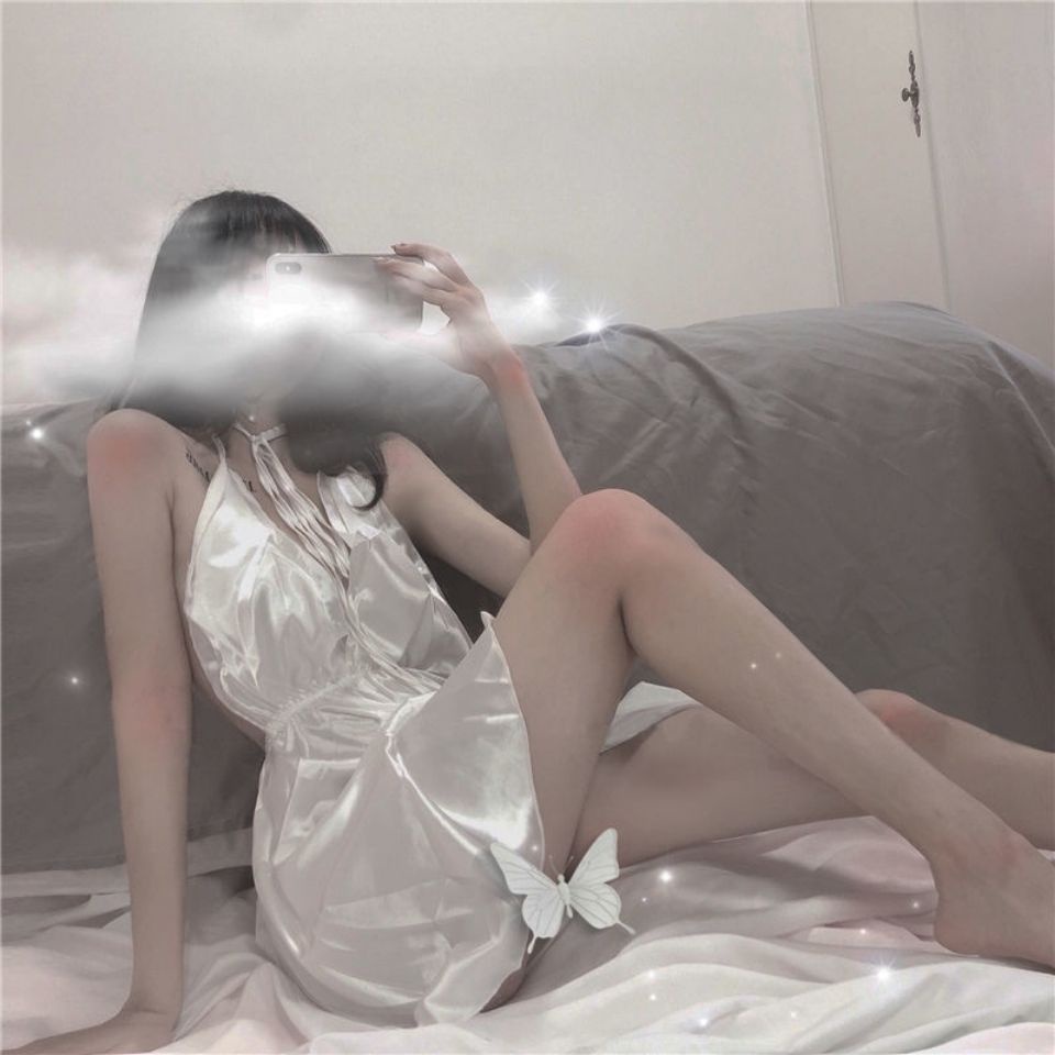 Đầm ngủ hai dây vải satin cổ chữ v phối ren quyến rũ cho nữ