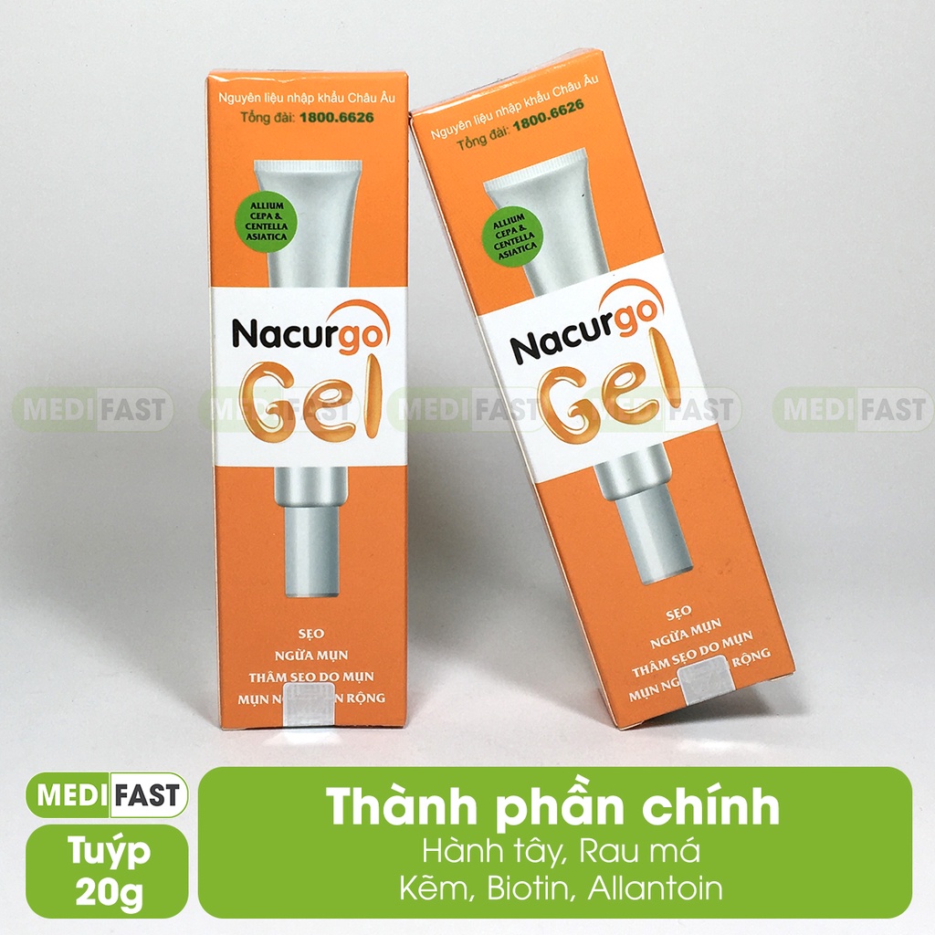 Ngừa mụn, giảm sẹo Nacurgo Gel Tuýp 20g  - từ thảo dược, sạch mụn đầu đen, mụn bọc