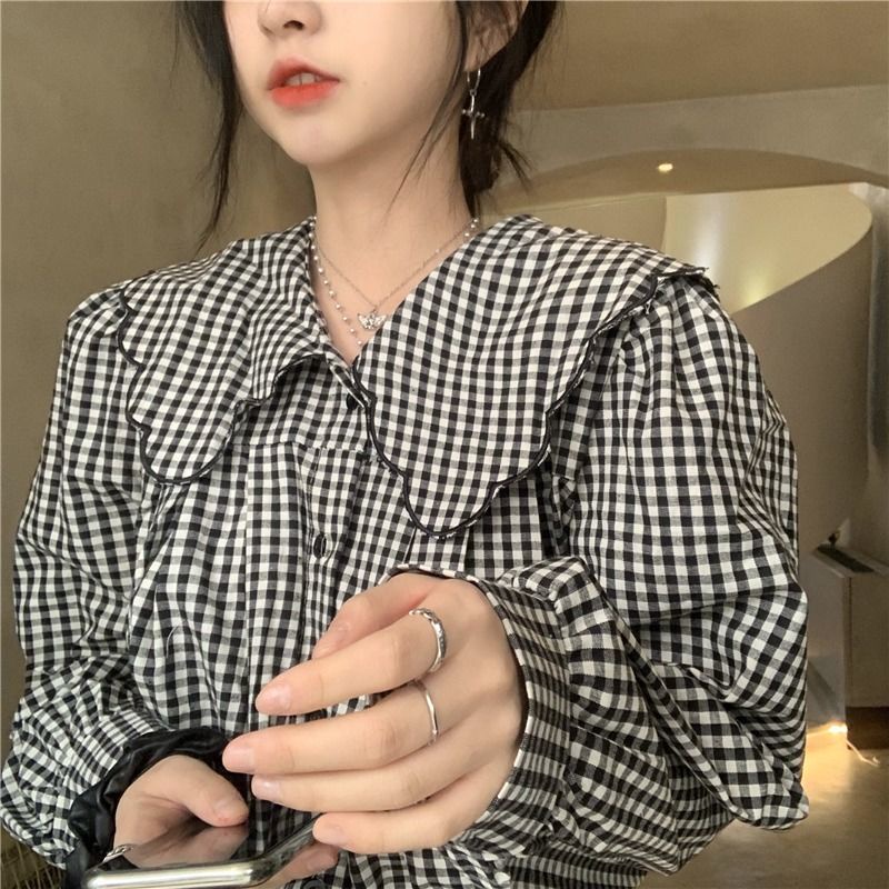 Áo Sơ Mi Tay Dài Họa Tiết Sọc Caro Thời Trang Cho Nữ