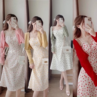 Set đầm hoa hai dây kèm khoác