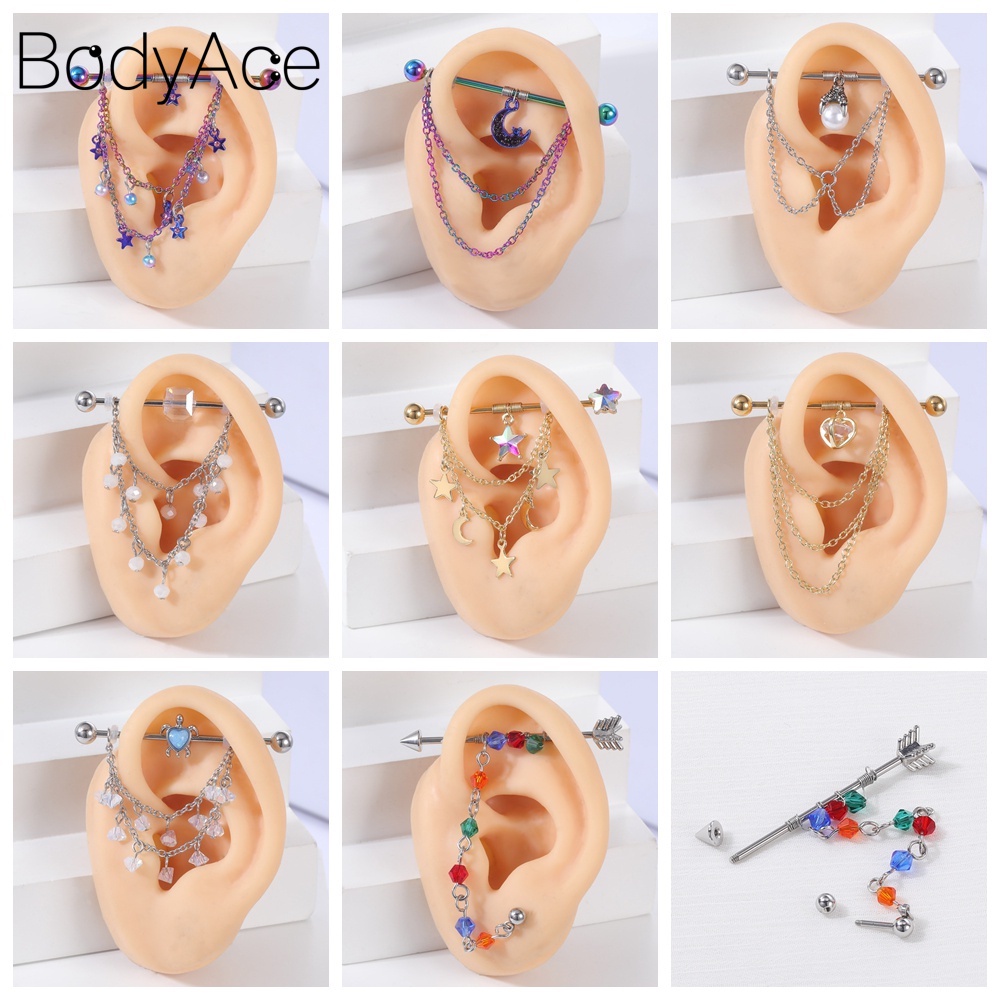 1 Khuyên Tai Kiểu Thanh Tạ Hình Ngôi Sao Công Nghiệp Bằng Thép Không Gỉ 14G