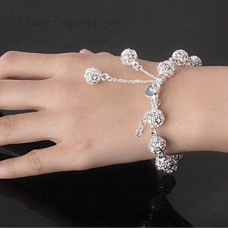 flowersqueen Vòng tay kim loại bản to đính đá lấp lánh