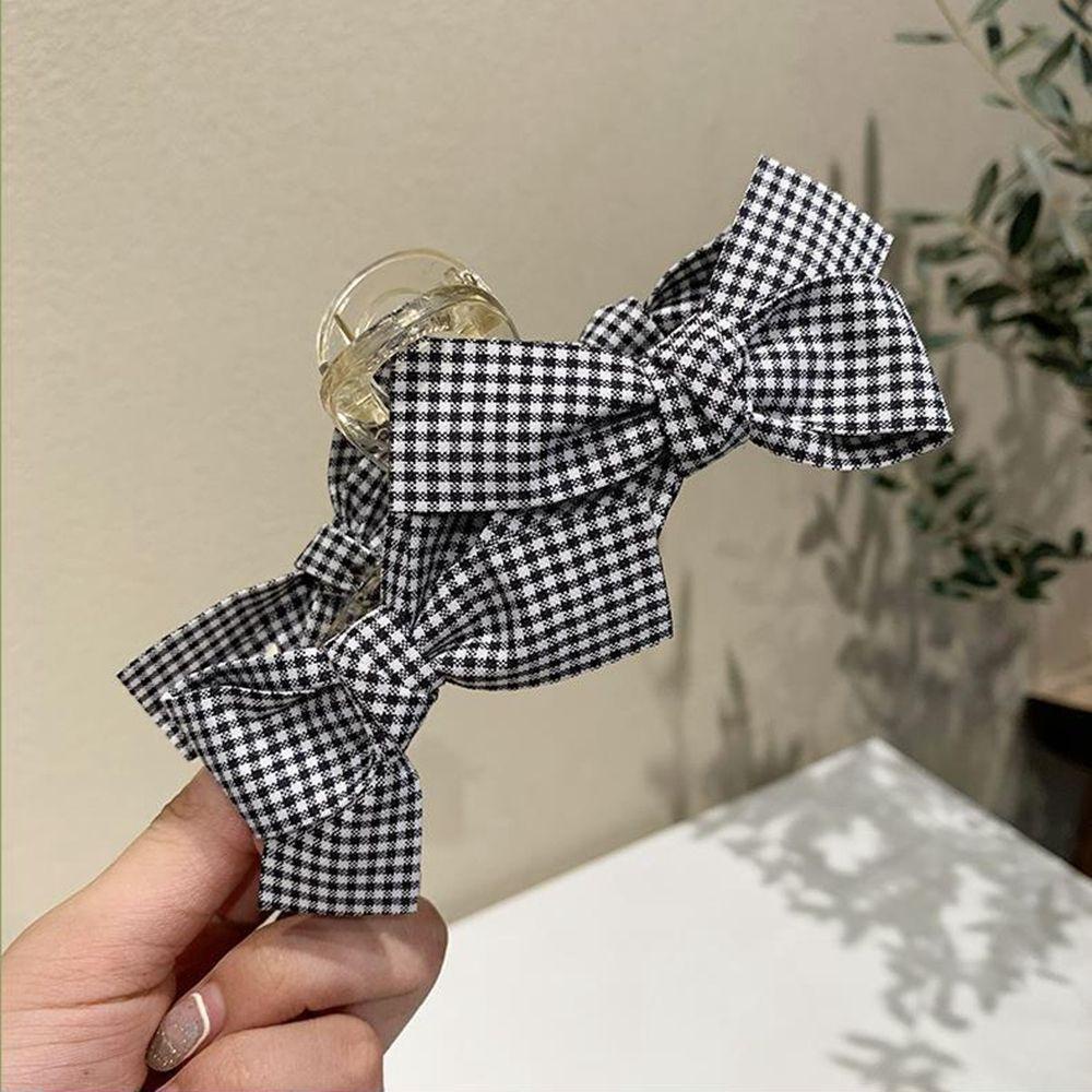 Kẹp Tóc Nơ Họa Tiết Kẻ Sọc Phong Cách Vintage Thời Trang Thu Đông