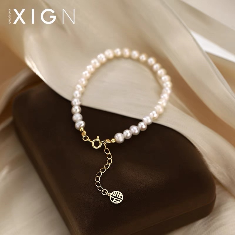 Vòng tay ngọc trai nhân tạo đồng xu may mắn
