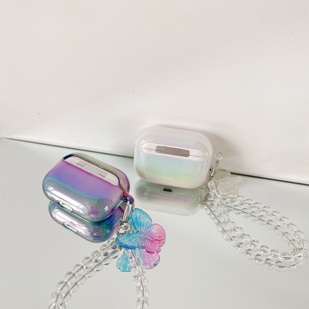 Vỏ Bảo Vệ Hộp Đựng Tai Nghe airpods 1/2 pro Bằng tpu Trong Suốt Màu Lấp Lánh Phối Dây Xích