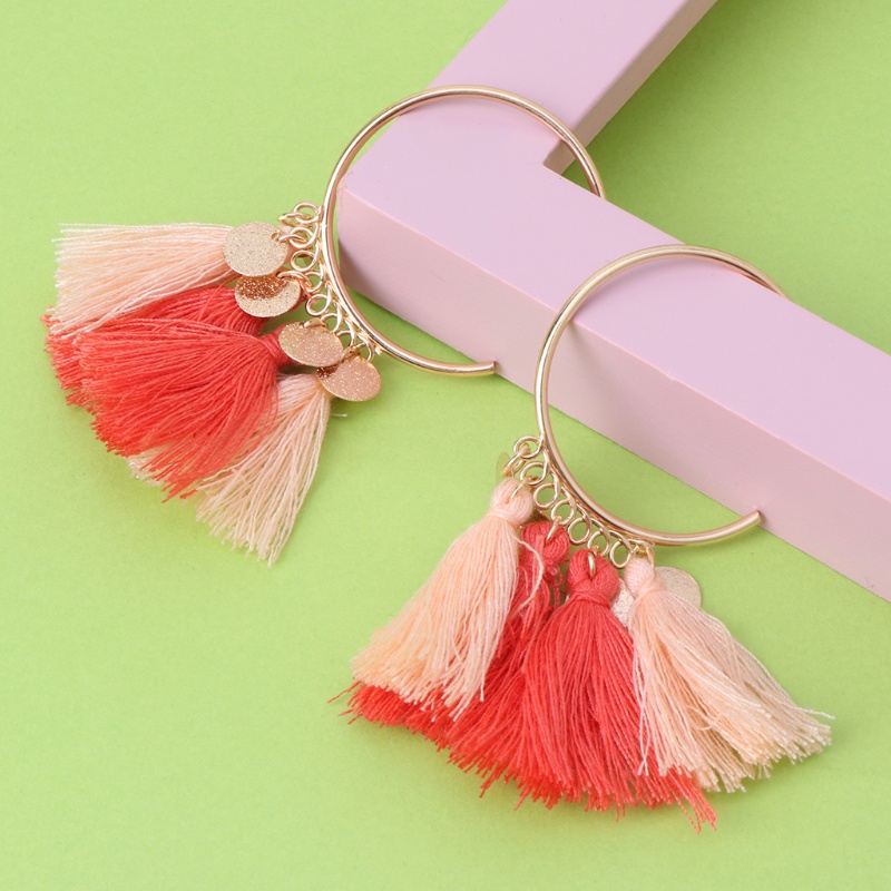 Bông Tai Dáng Dài Phối Tua Rua Phong Cách Dân Tộc Thời Trang Cho Nữ