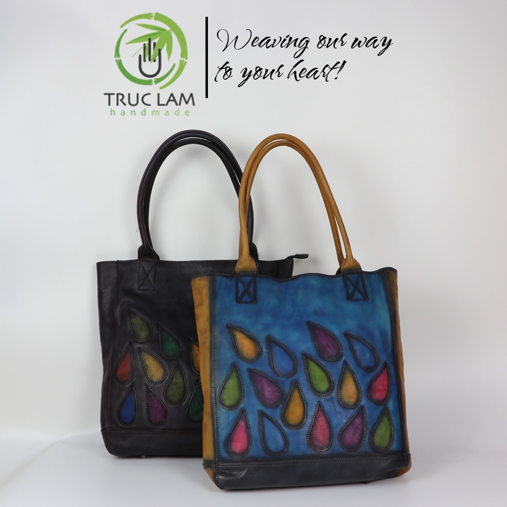 Túi Tote Thời Trang Nữ Dáng Dài Da Thật Cao Cấp Họa Tiết Giọt Nước – Trúc Lâm Handmade