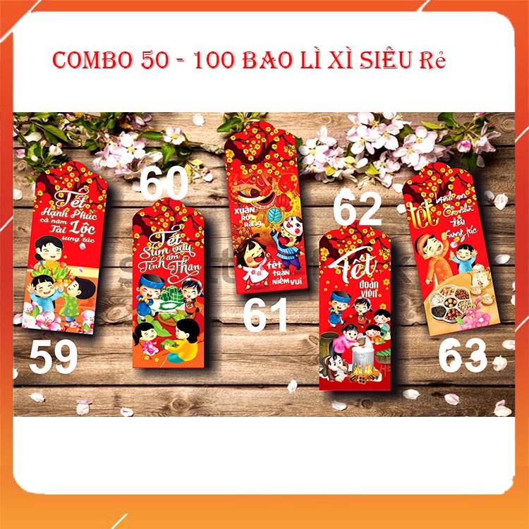 combo 50 - 100 bao lì xì tết 2022 rẻ đẹp dễ thương đa dạng mẫu mã (tặng kèm túi bóng kính)