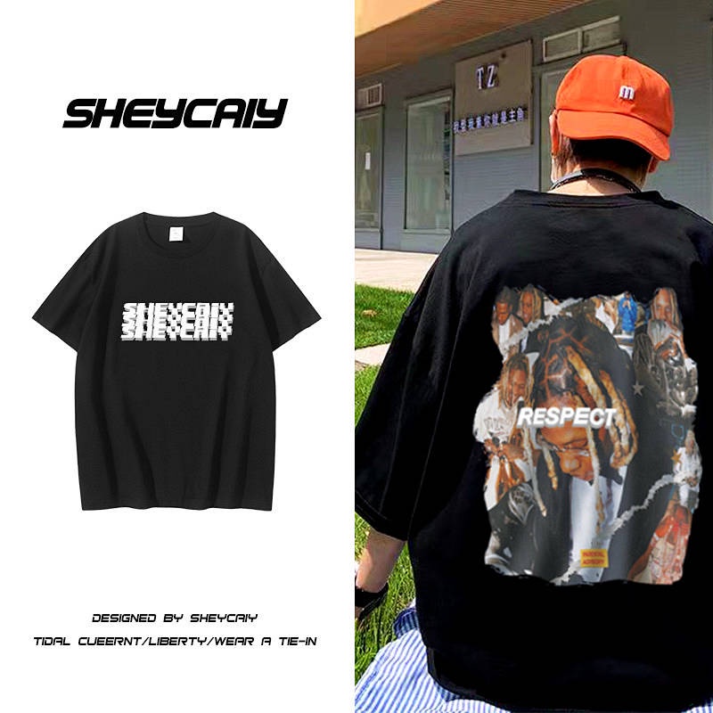 Summer Pure Cotton American Short-Sleeved T-shirt Men's Ins Harajuku Style Design Sense Niche Retro Easy Matching Loose Top T-shirt pOP4