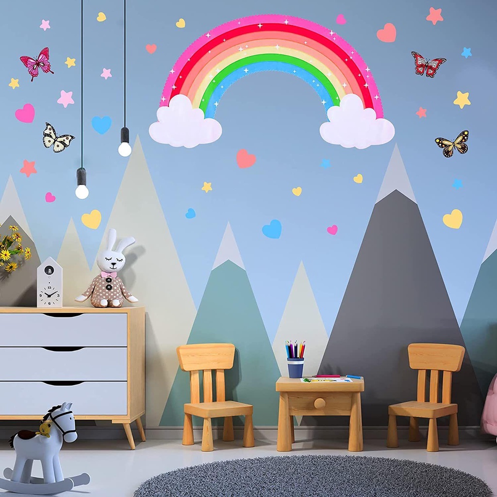 Sticker Dán Tường Chống Thấm Nước Họa Tiết Cầu Vồng Dùng Trang Trí Phòng Cho Trẻ Nhỏ