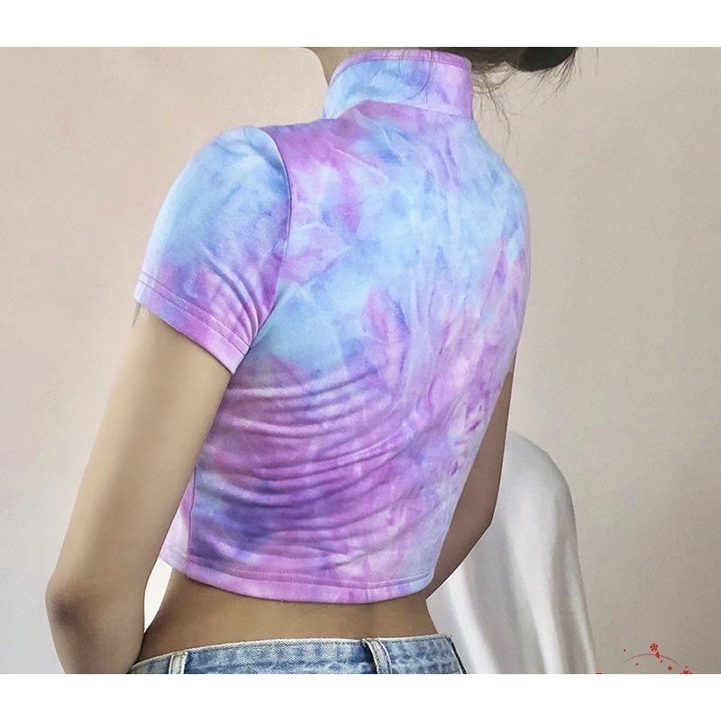 Áo croptop cổ tàu loang màu