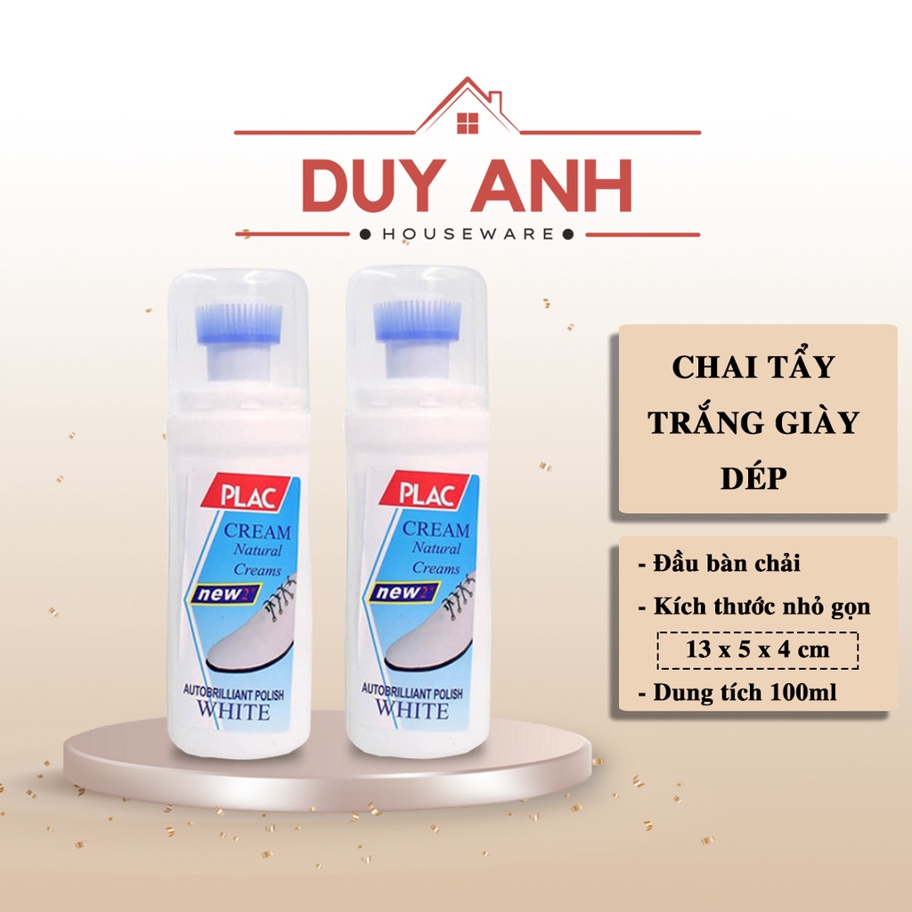 Chai Cọ Đầu Chổi/Xịt Tẩy Trắng Giày Dép - Lọ Nước Đánh Giày Tẩy Ố - Tẩy Giày PLAC Đầu Bàn Chải