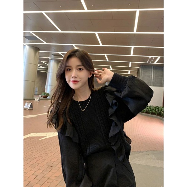 Áo len nữ tay voan tiểu thư xinh xắn 2 màu