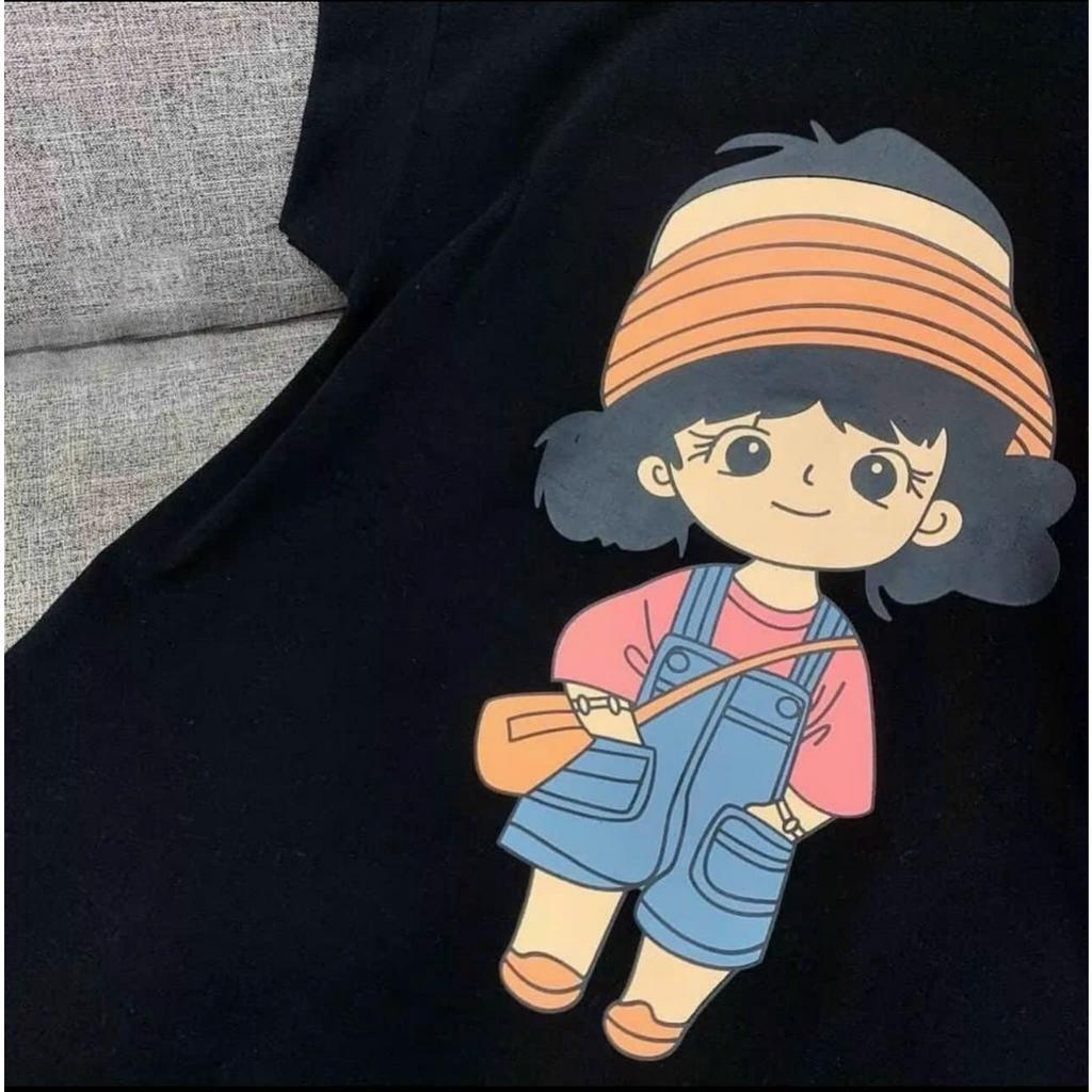 Đầm suông chất cotton cổ tròn in cô gái freesize dáng dài - Váy xuông in hình co dãn from rộng thời trang