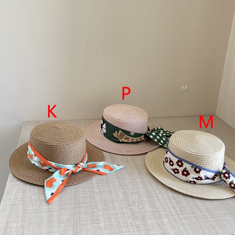 Nón rơm trang trí bằng vải voan phong cách Hàn Quốc thời trang đi biển cho trẻ em