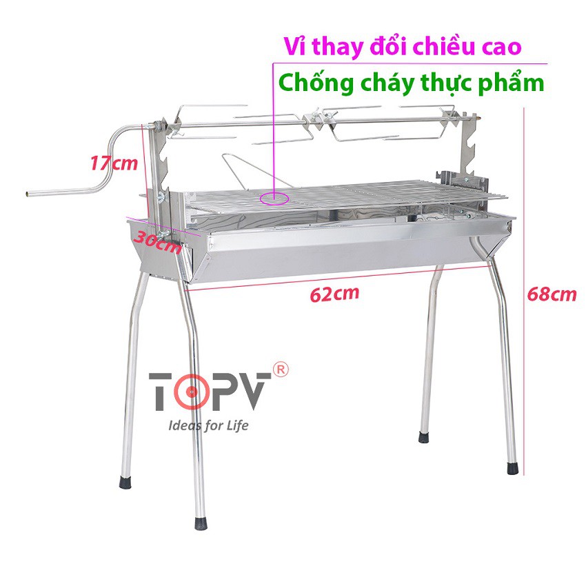 Bếp nướng than hoa đa năng TOPV  2 in 1,bếp nướng than hoa không khói,nướng ngoài trời,lò nướng thịt bằng than,inox DNL