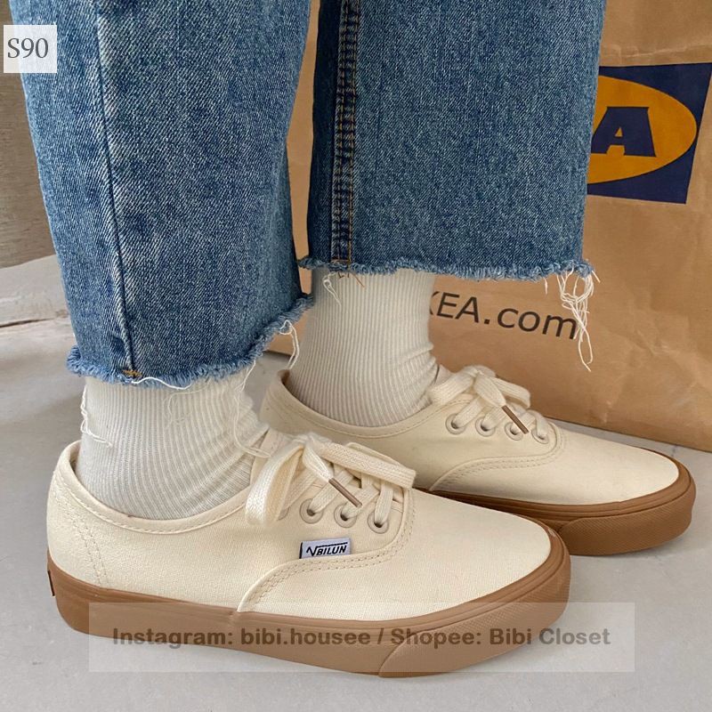 Giày thể thao nam nữ ulzzang đế bằng vải mềm năng động màu be hot trend đẹp đi chơi đi học đơn giản mã S90 | BigBuy360 - bigbuy360.vn