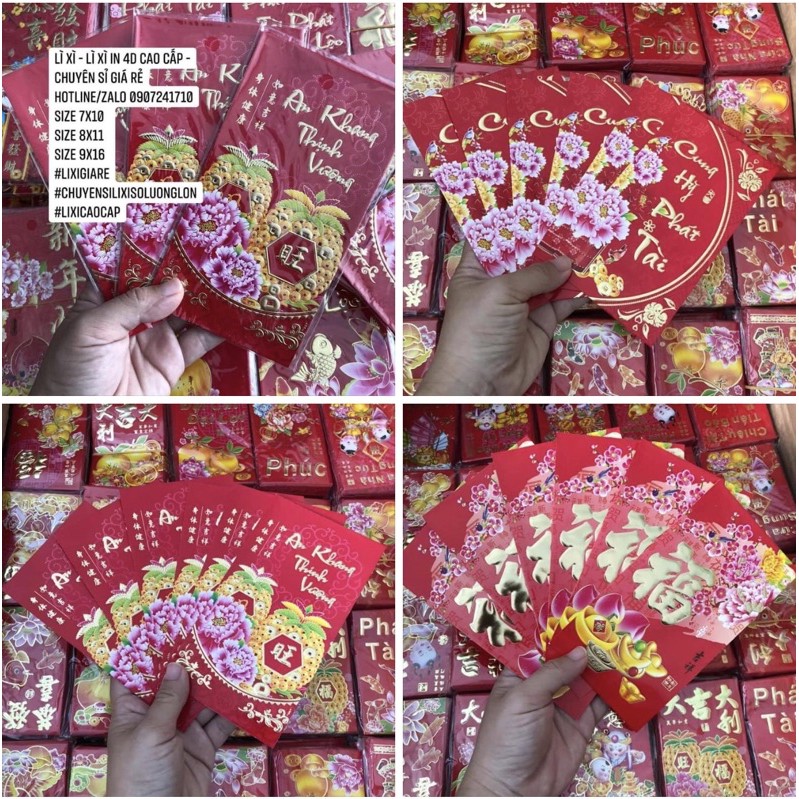 set 6 bao lì xì size 9x16 (cỡ lớn vừa tờ 500k - có sỉ SLL)