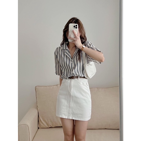 Áo sơ mi kẻ nữ cộc tay form rộng phong cách Hàn Quốc (TTA131)