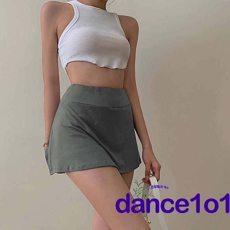 ✲YE☽Women Solid Color High-Waist Tennis Mini Skirt
