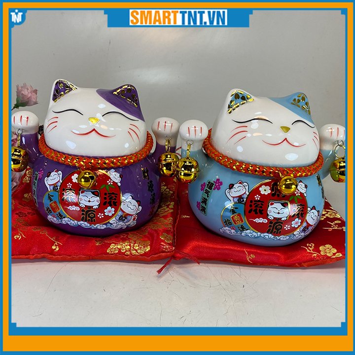 Mèo thần tài may mắn Maneki Neko 10cm kiêm hũ tiết kiệm cao cấp