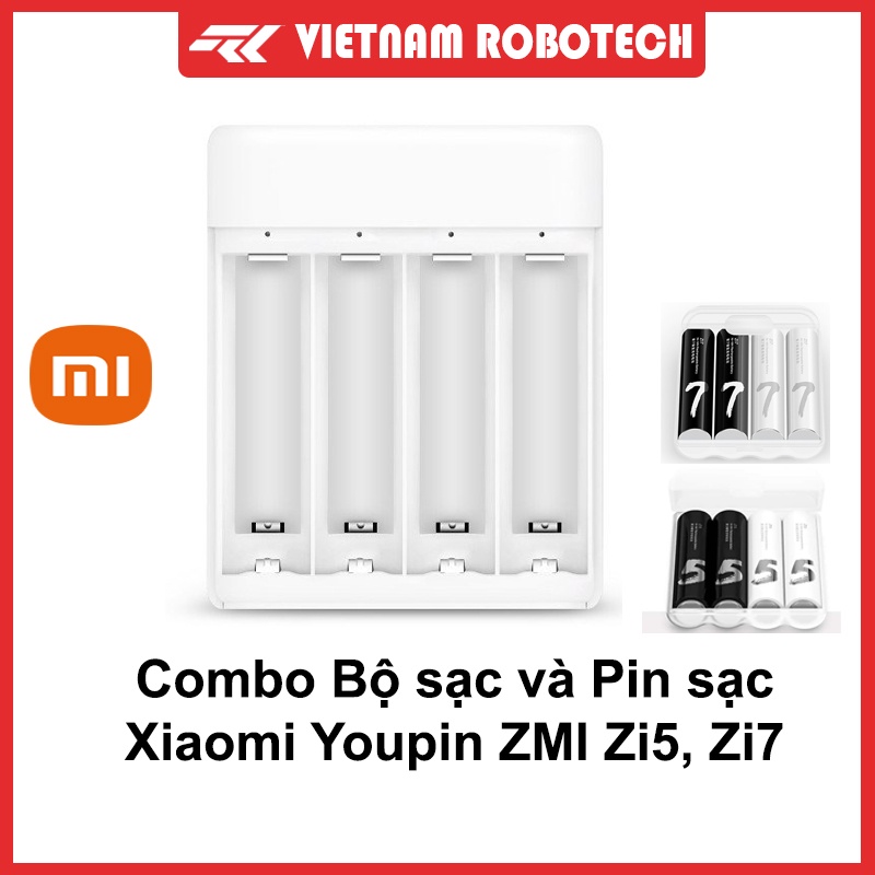 COMBO Bộ sạc pin AA/AAA Xiaomi Youpin ZMI PB411 kèm Pin sạc AA/AAA Xiaomi Zi5 Zi7 Chính hãng - VIETNAM ROBOTECH