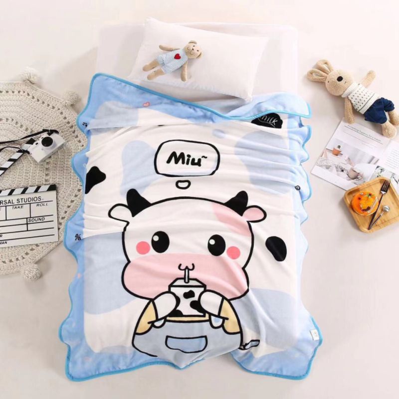 Chăn Cho bé đi học, chăn tuyết sữa nỉ nhung mềm mịn, an toàn cho bé. Phù hợp 4 mùa size 1mx1m4
