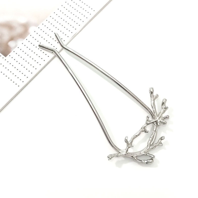 Trâm Cài Tóc Chữ U Hình Lá Có Đính Đá & Ngọc Trai