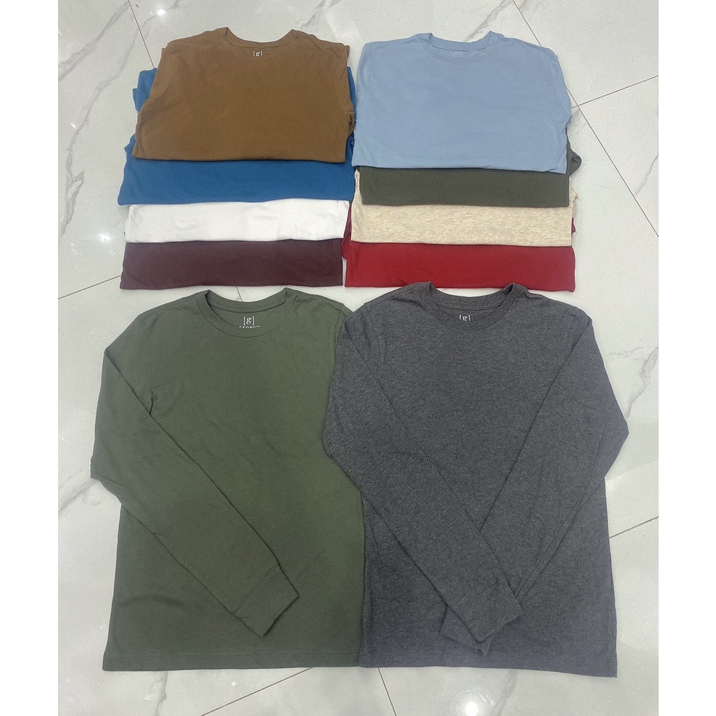 Áo phông nam xuất dư 100% cotton dài tay nhiều màu VNXK